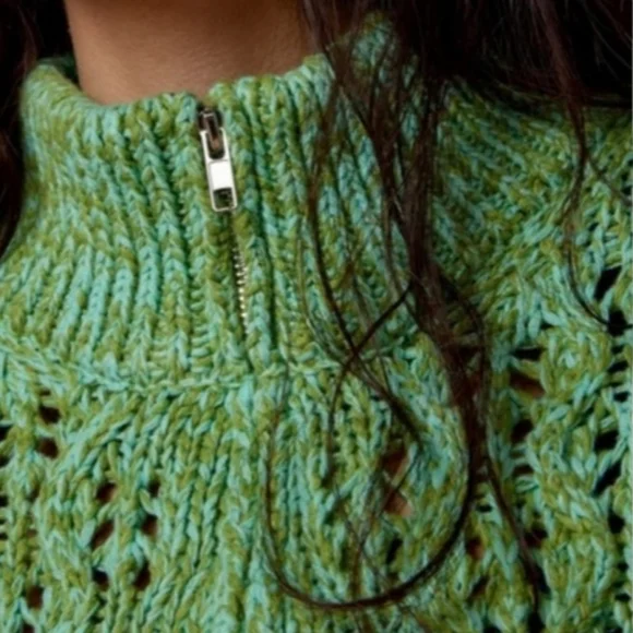 🧶 Urban Outfitters BDG Chunky Knit Quarter-Zip Sweater Pullover Green M - Picture 4 of 16